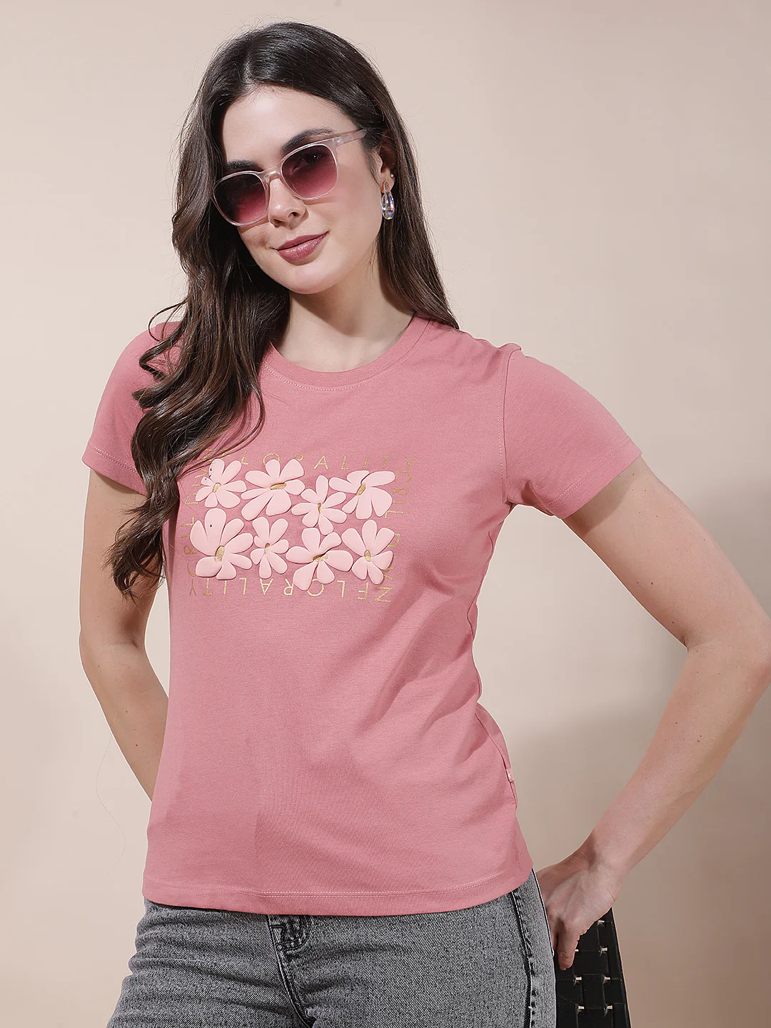 T-Shirt for Women l Breathable & Soft with Color Fastness Regular Fit Round Neck Poly Cotton Fabric Printed Pattern - Image 3