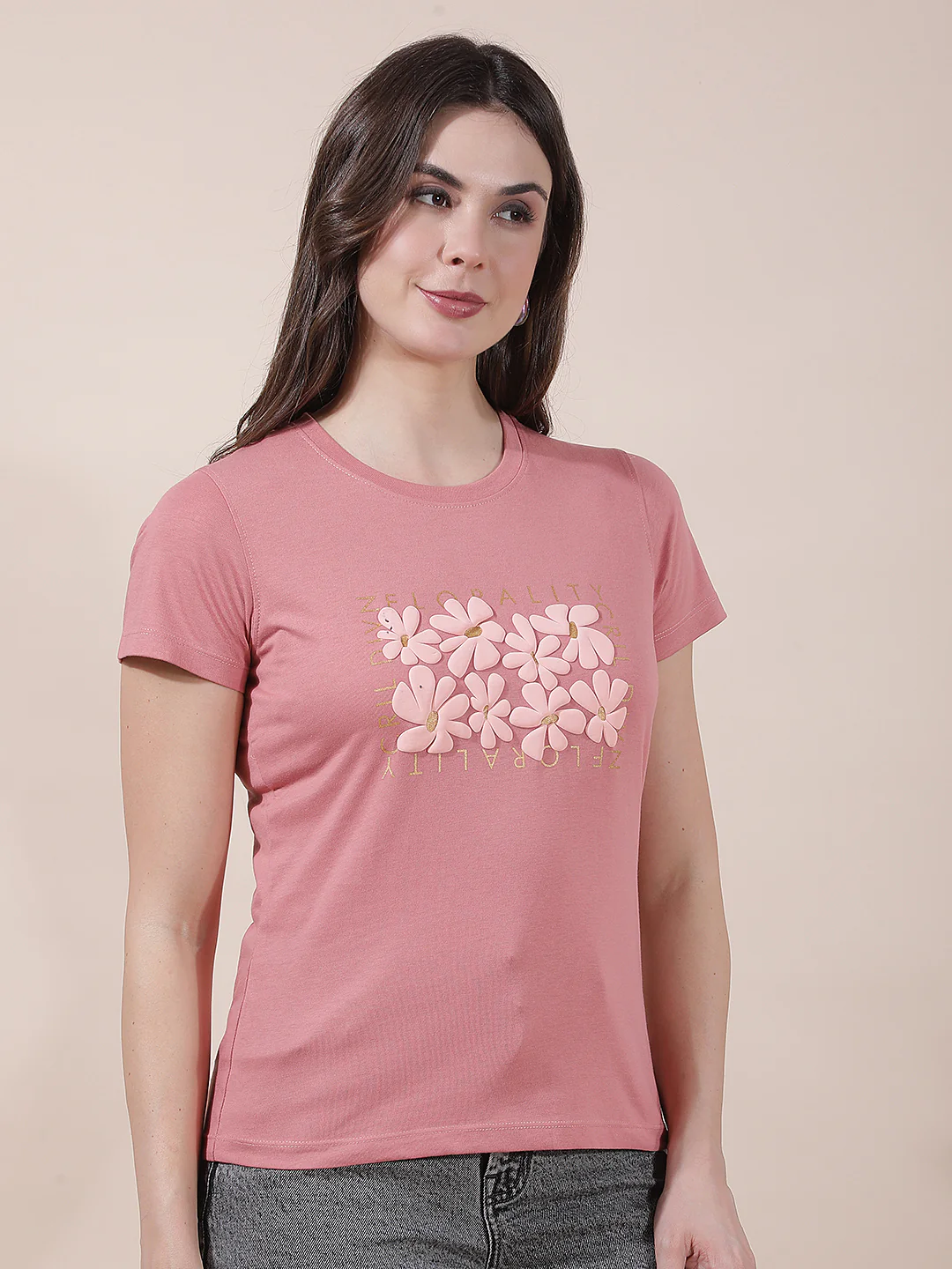 T-Shirt for Women l Breathable & Soft with Color Fastness Regular Fit Round Neck Poly Cotton Fabric Printed Pattern - Image 9