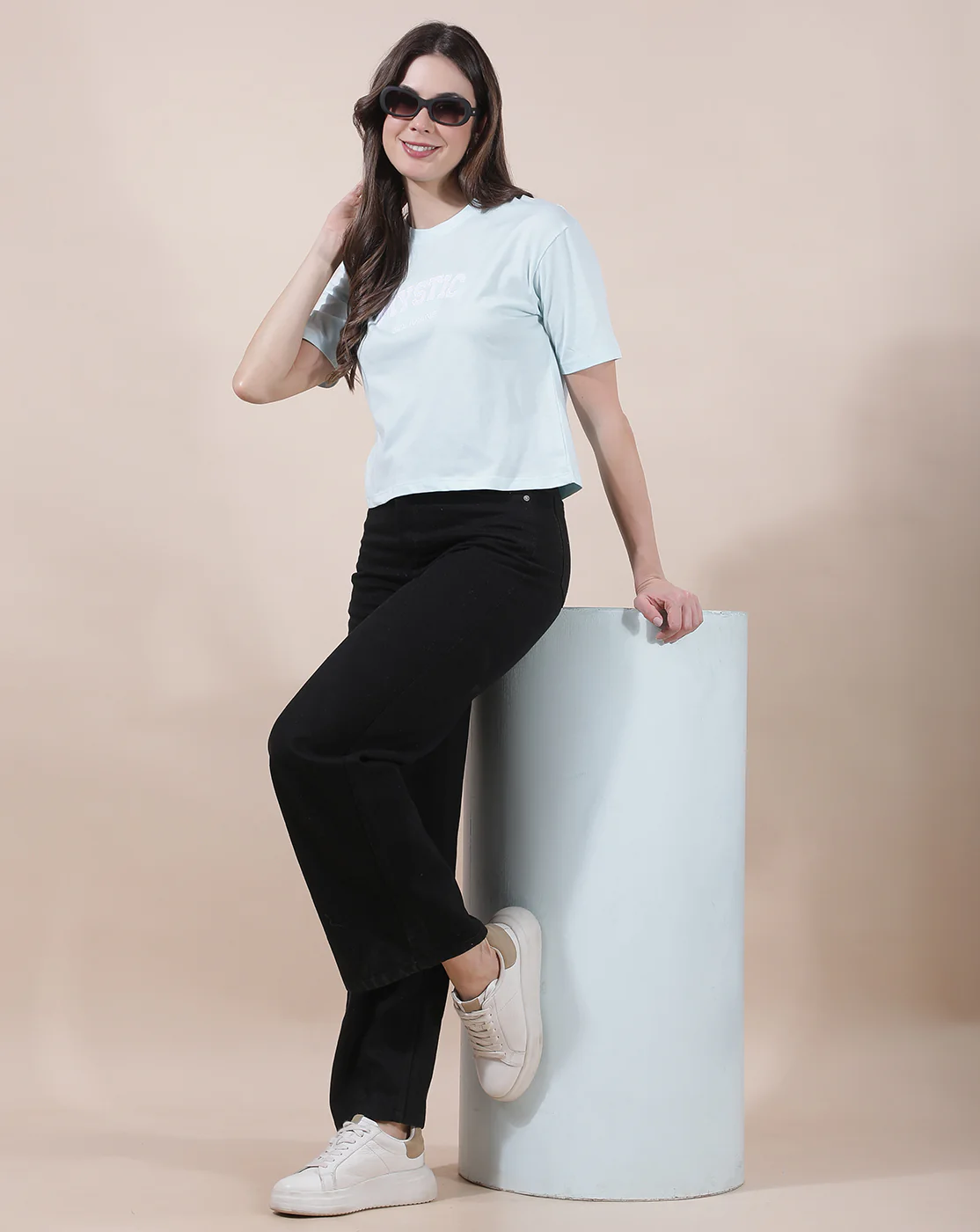 T-Shirt for Women l Breathable & Soft with Color Fastness Regular Fit Round Neck Poly Cotton Fabric Solid Pattern - Image 2