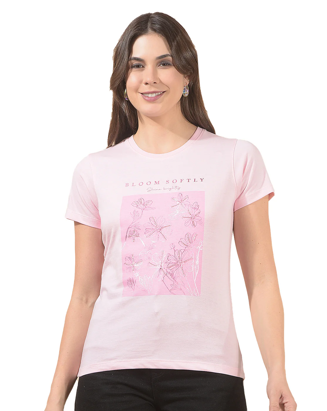 T-Shirt for Women l Breathable & Soft with Color Fastness Regular Fit Round Neck Poly Cotton Fabric Printed Pattern - Image 9