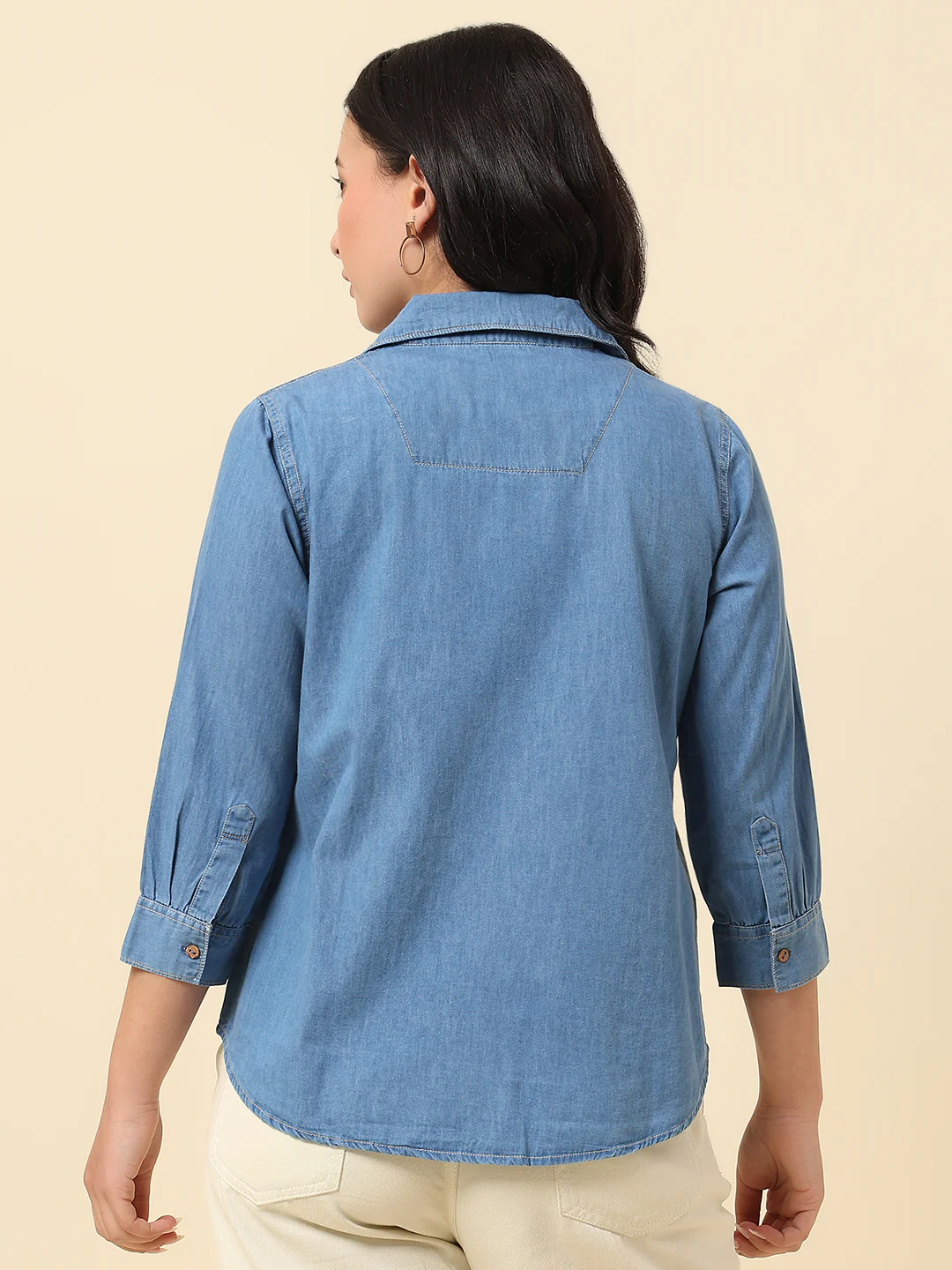 Top for Women | Breathable & Soft with Color Fastness Regular Fit Spread Collar Cotton Fabric Solid Pattern - Image 5