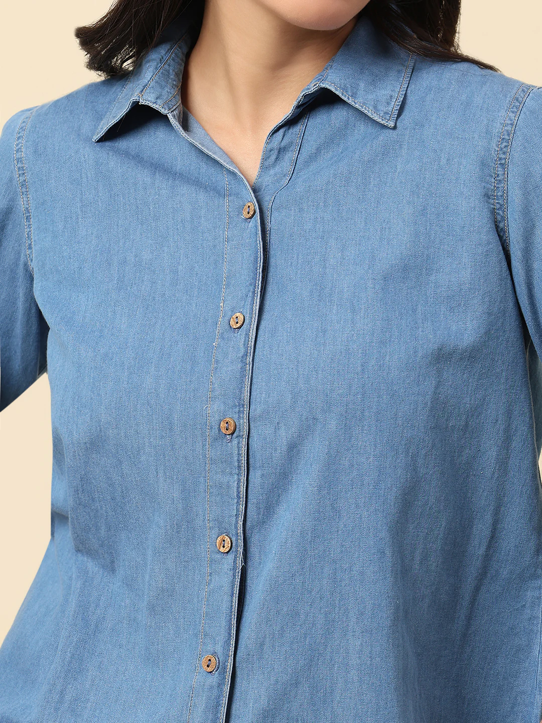 Top for Women | Breathable & Soft with Color Fastness Regular Fit Spread Collar Cotton Fabric Solid Pattern - Image 6