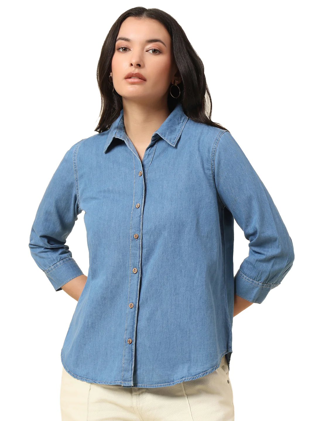Top for Women | Breathable & Soft with Color Fastness Regular Fit Spread Collar Cotton Fabric Solid Pattern - Image 8
