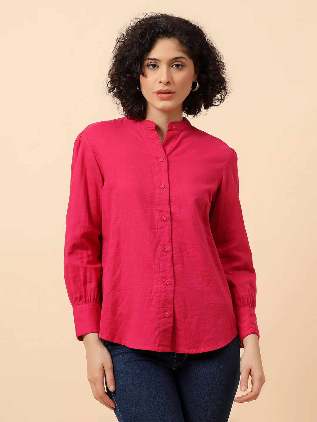 Top for Women | Breathable & Soft with Color Fastness Regular Fit Mandarin Collar Cotton Fabric Solid Pattern - Image 3