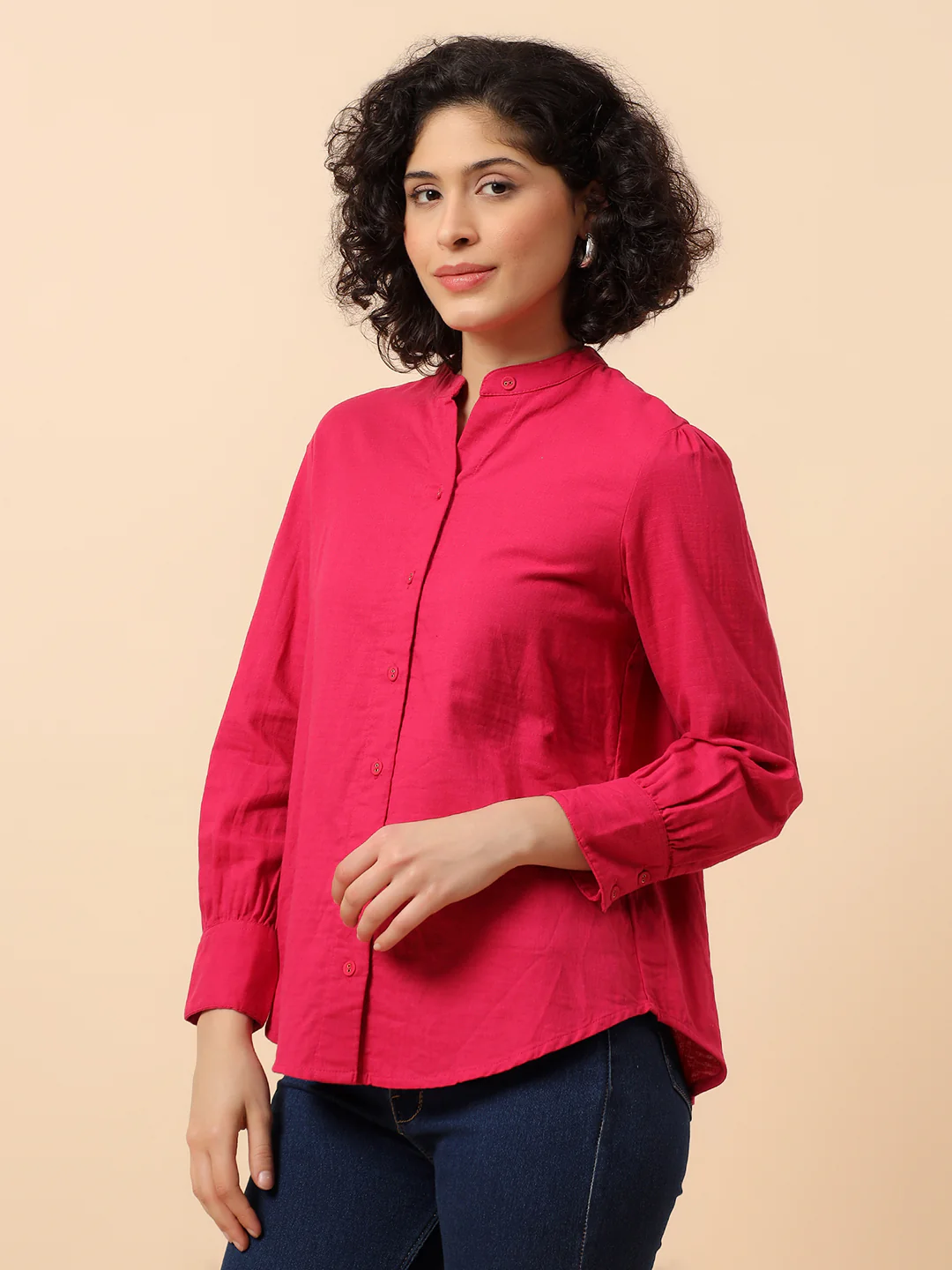 Top for Women | Breathable & Soft with Color Fastness Regular Fit Mandarin Collar Cotton Fabric Solid Pattern - Image 4