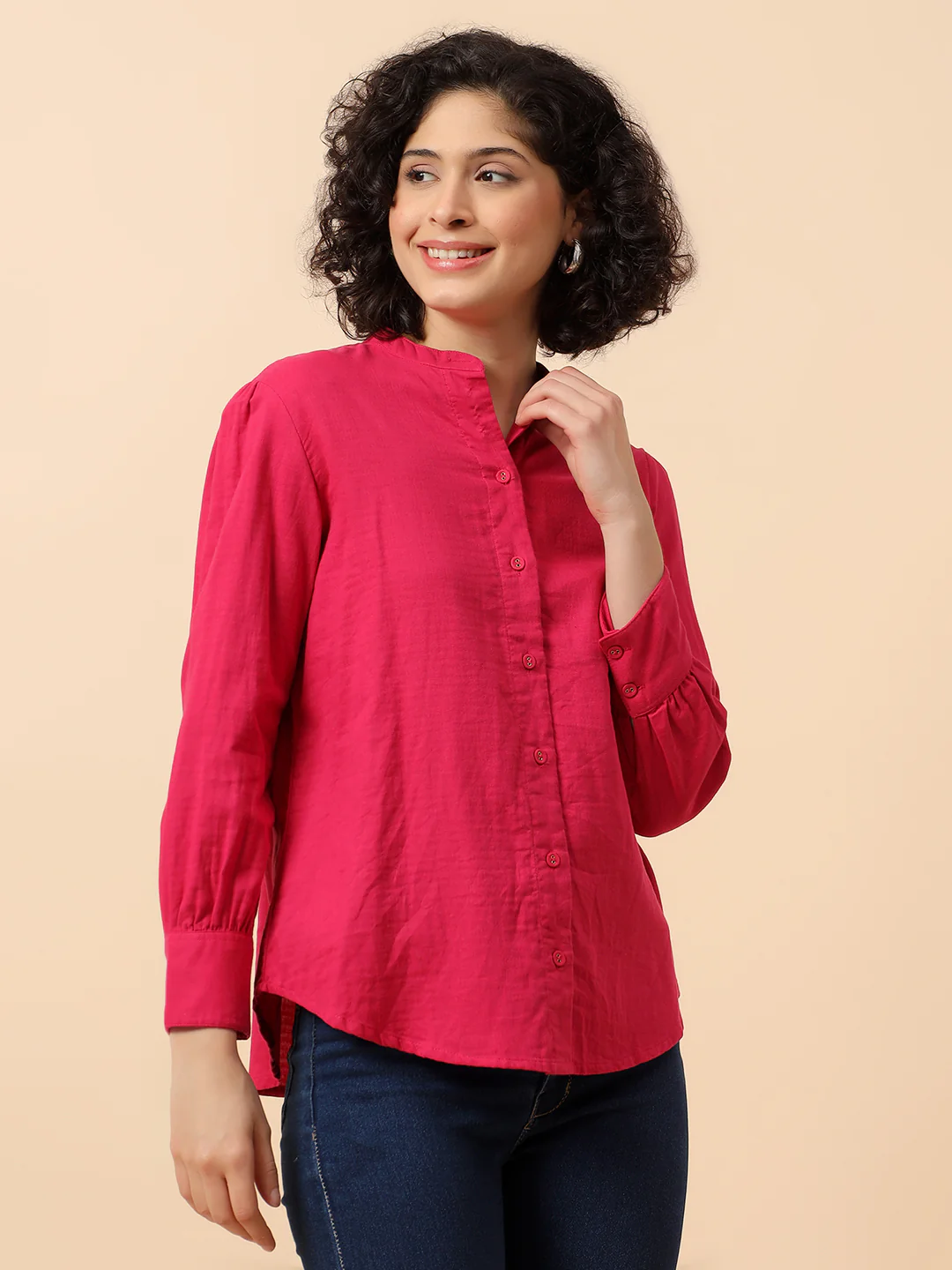 Top for Women | Breathable & Soft with Color Fastness Regular Fit Mandarin Collar Cotton Fabric Solid Pattern - Image 5