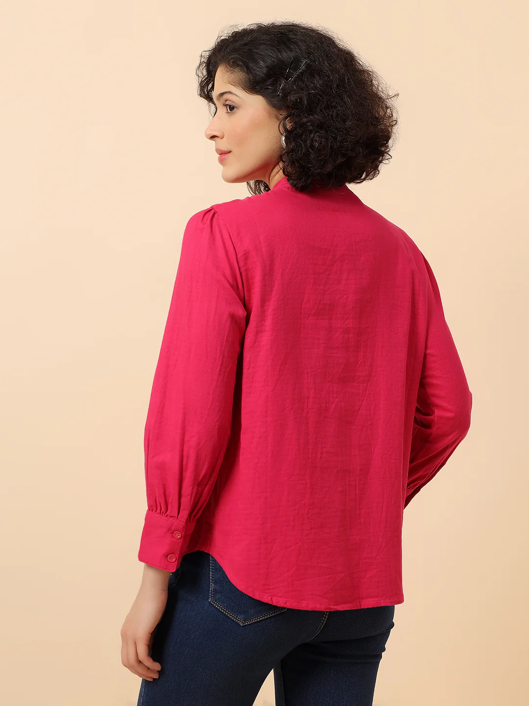 Top for Women | Breathable & Soft with Color Fastness Regular Fit Mandarin Collar Cotton Fabric Solid Pattern - Image 6