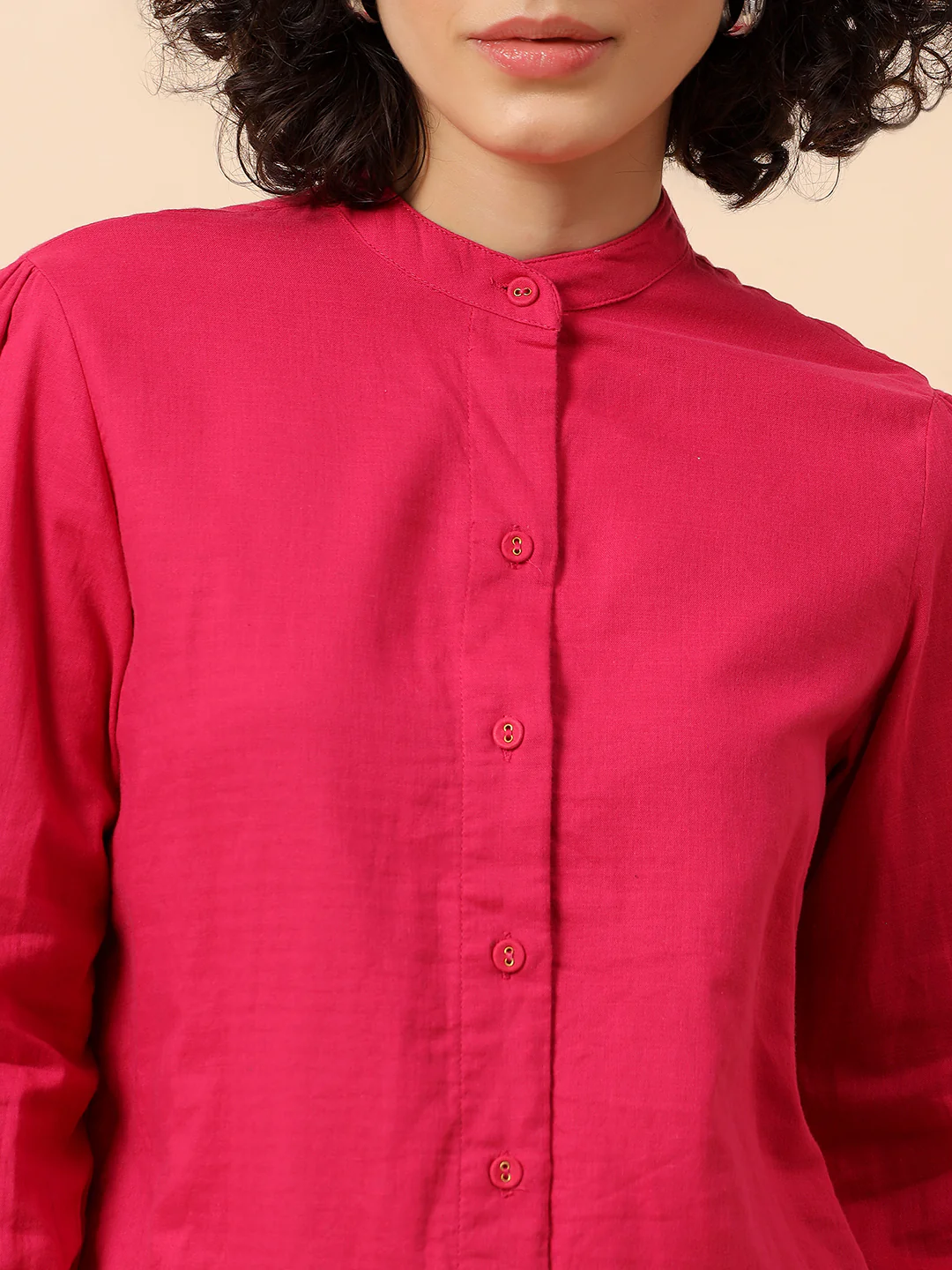 Top for Women | Breathable & Soft with Color Fastness Regular Fit Mandarin Collar Cotton Fabric Solid Pattern - Image 7