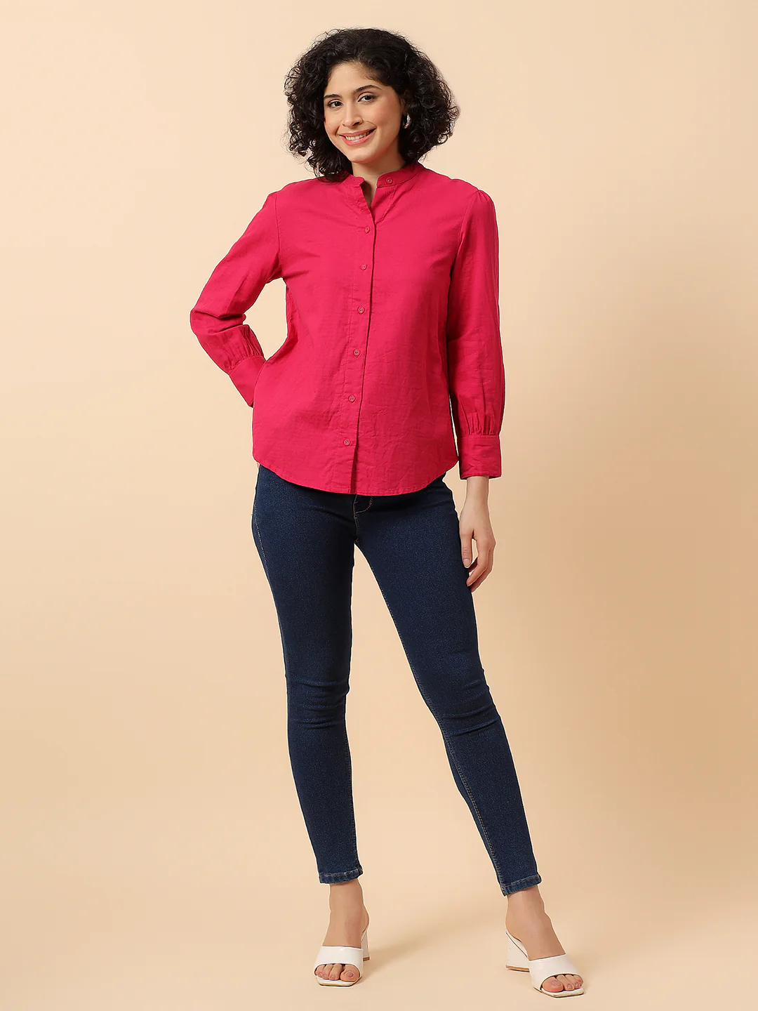 Top for Women | Breathable & Soft with Color Fastness Regular Fit Mandarin Collar Cotton Fabric Solid Pattern - Image 8