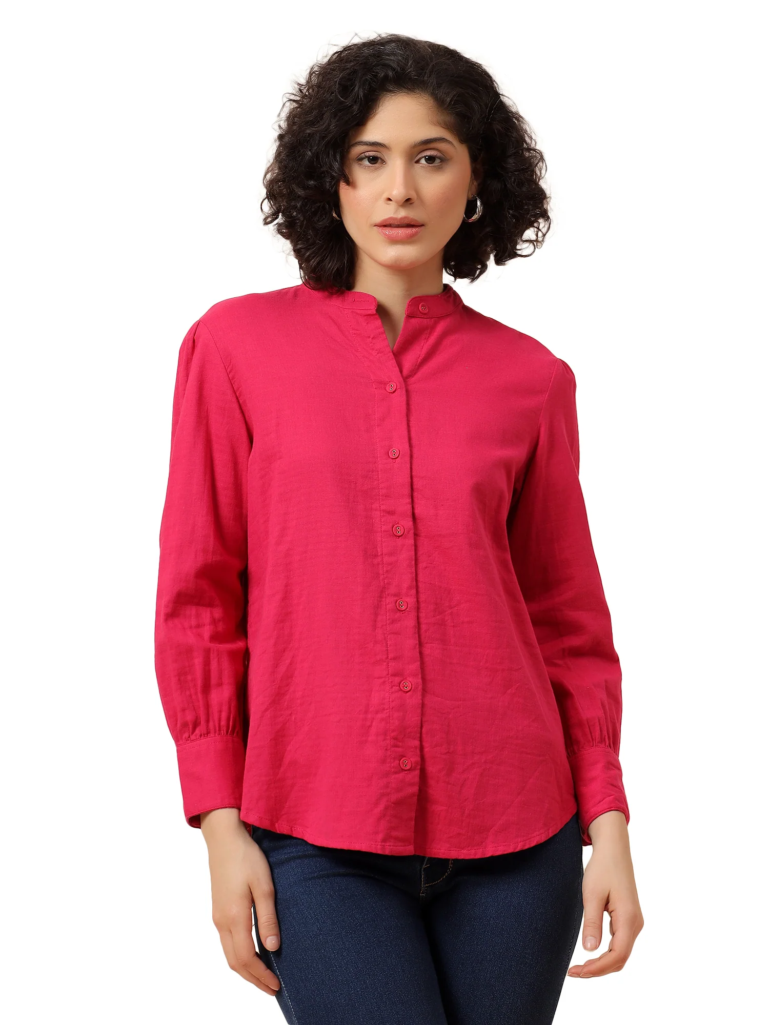 Top for Women | Breathable & Soft with Color Fastness Regular Fit Mandarin Collar Cotton Fabric Solid Pattern - Image 9