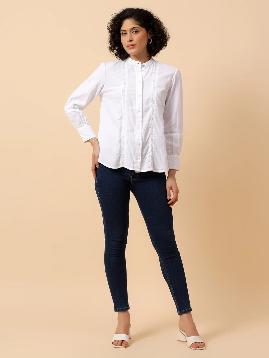 Top for Women | Breathable & Soft with Color Fastness Regular Fit Mandarin Collar Cotton Fabric Solid Pattern - Image 4
