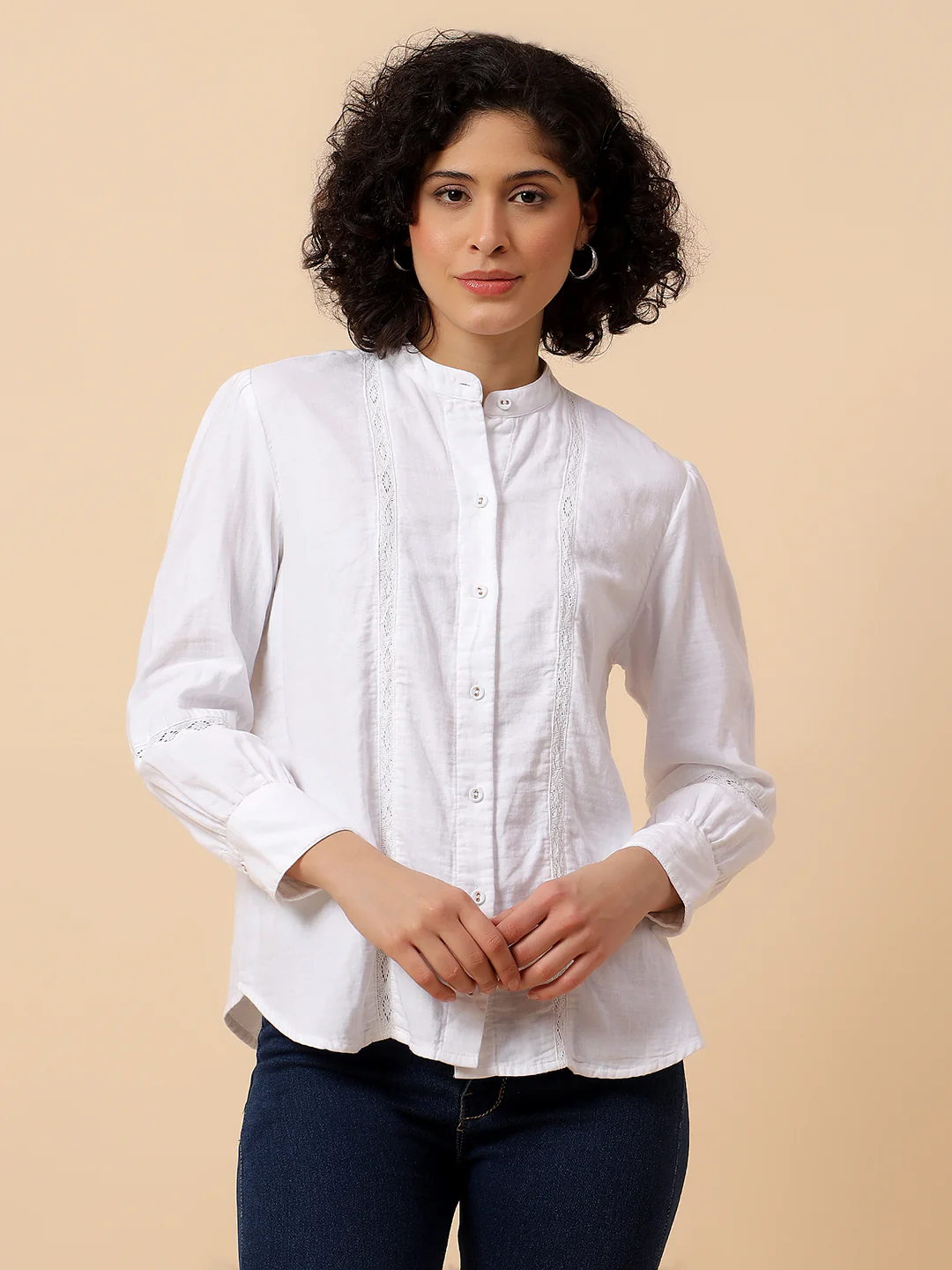 Top for Women | Breathable & Soft with Color Fastness Regular Fit Mandarin Collar Cotton Fabric Solid Pattern - Image 5