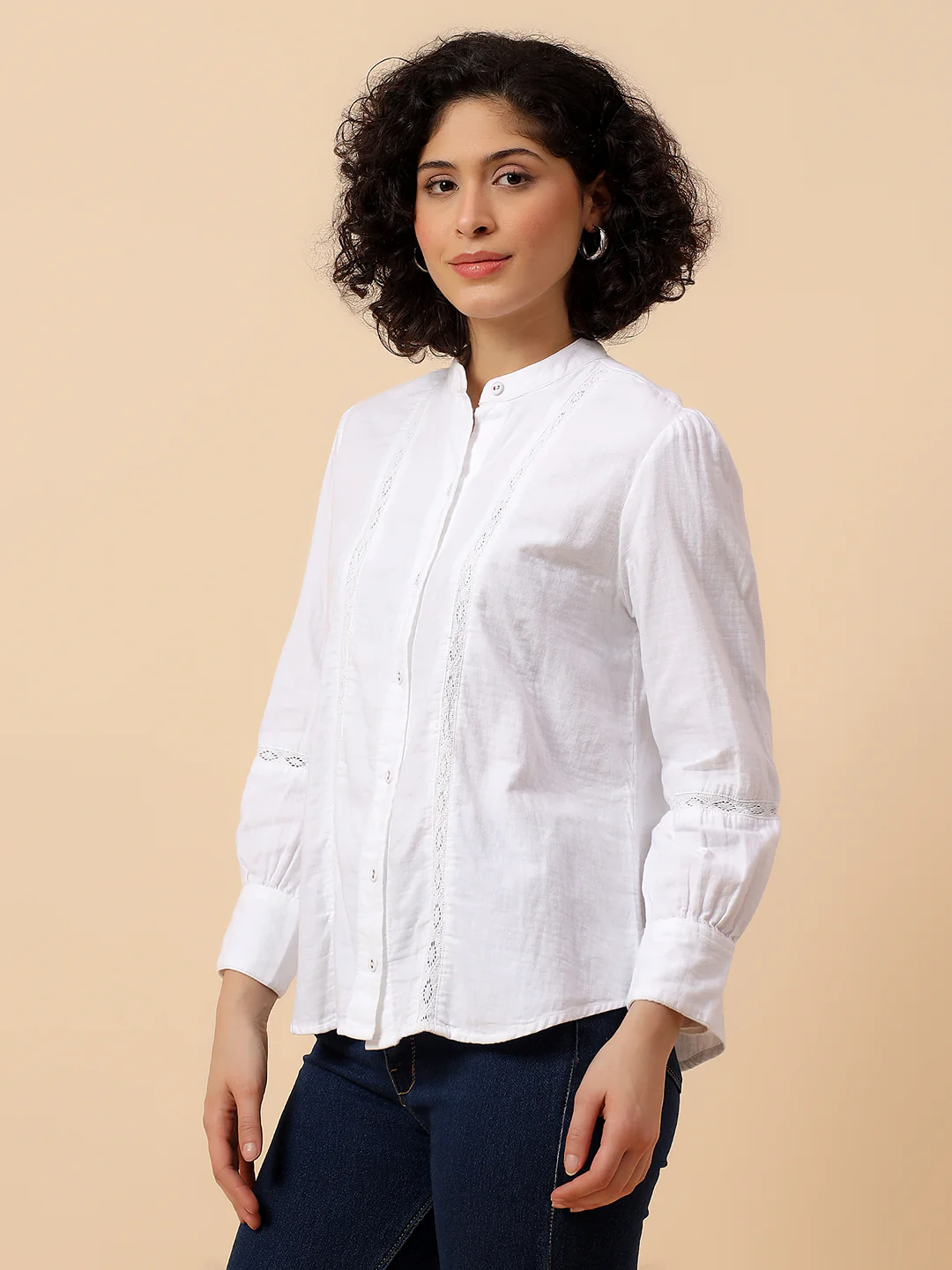 Top for Women | Breathable & Soft with Color Fastness Regular Fit Mandarin Collar Cotton Fabric Solid Pattern - Image 6