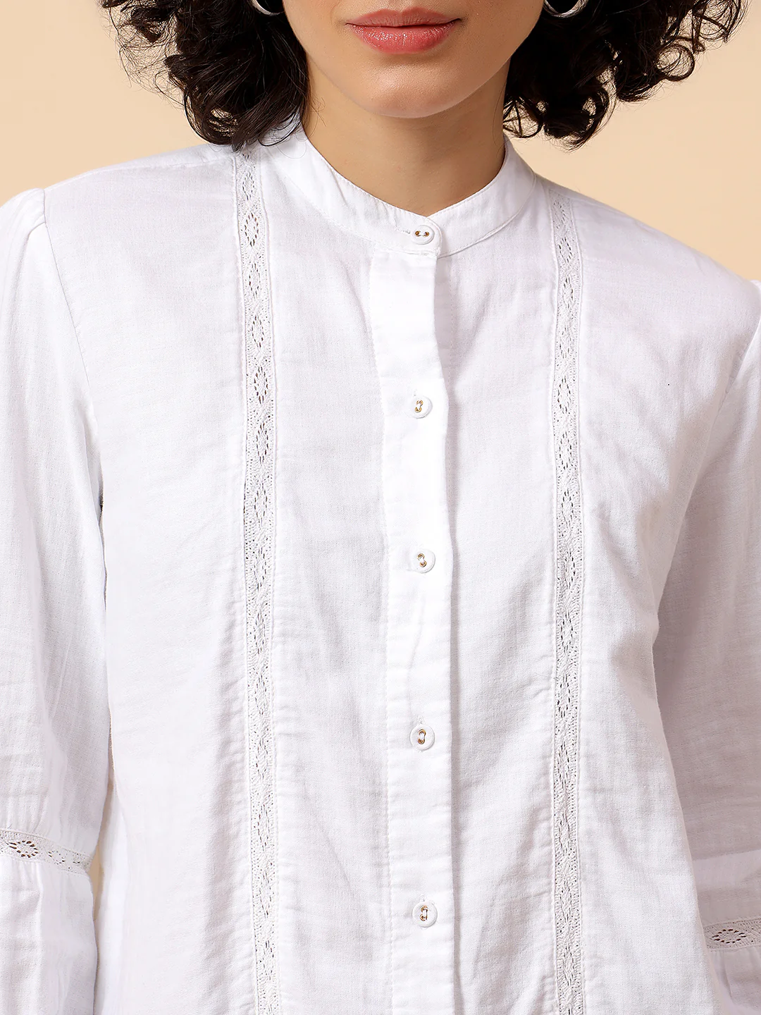 Top for Women | Breathable & Soft with Color Fastness Regular Fit Mandarin Collar Cotton Fabric Solid Pattern - Image 8