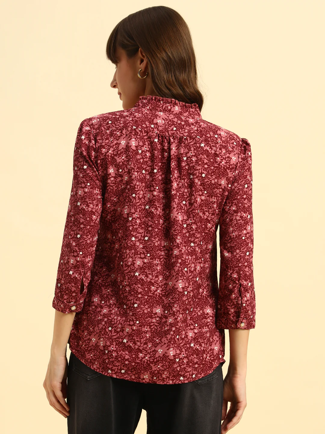 Top for Women | Breathable & Soft with Color Fastness Regular Fit Mandarin Collar Poly Cotton Fabric Printed Pattern - Image 7
