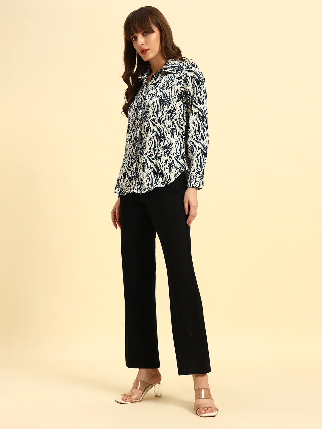 Top for Women l Breathable & Soft with Color Fastness Regular Fit Spread Collar Poly Cotton Fabric Printed Pattern - Image 3