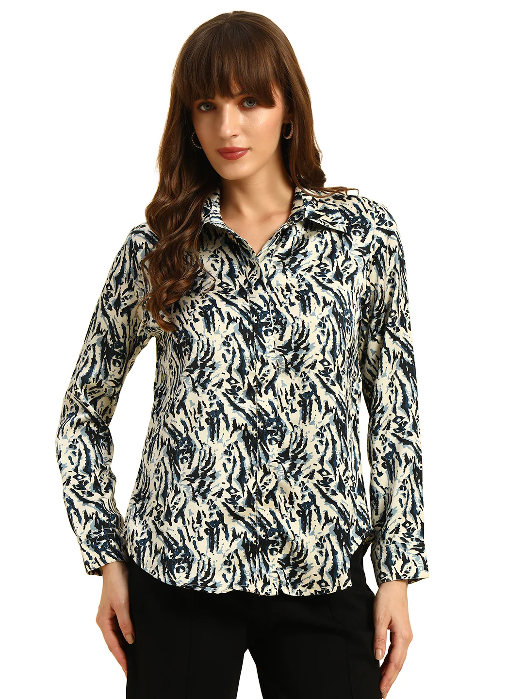 Top for Women l Breathable & Soft with Color Fastness Regular Fit Spread Collar Poly Cotton Fabric Printed Pattern - Image 4