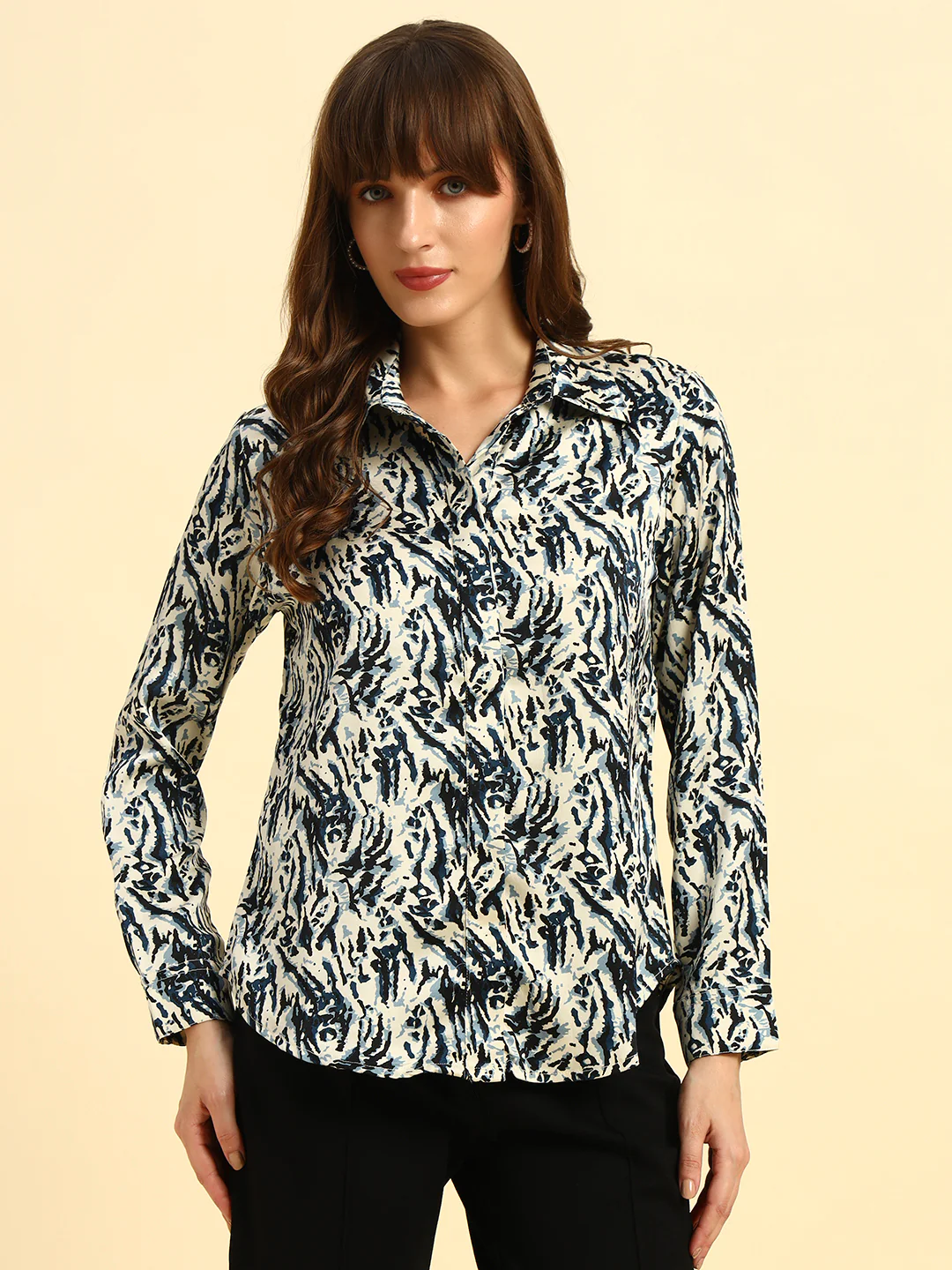 Top for Women l Breathable & Soft with Color Fastness Regular Fit Spread Collar Poly Cotton Fabric Printed Pattern - Image 5