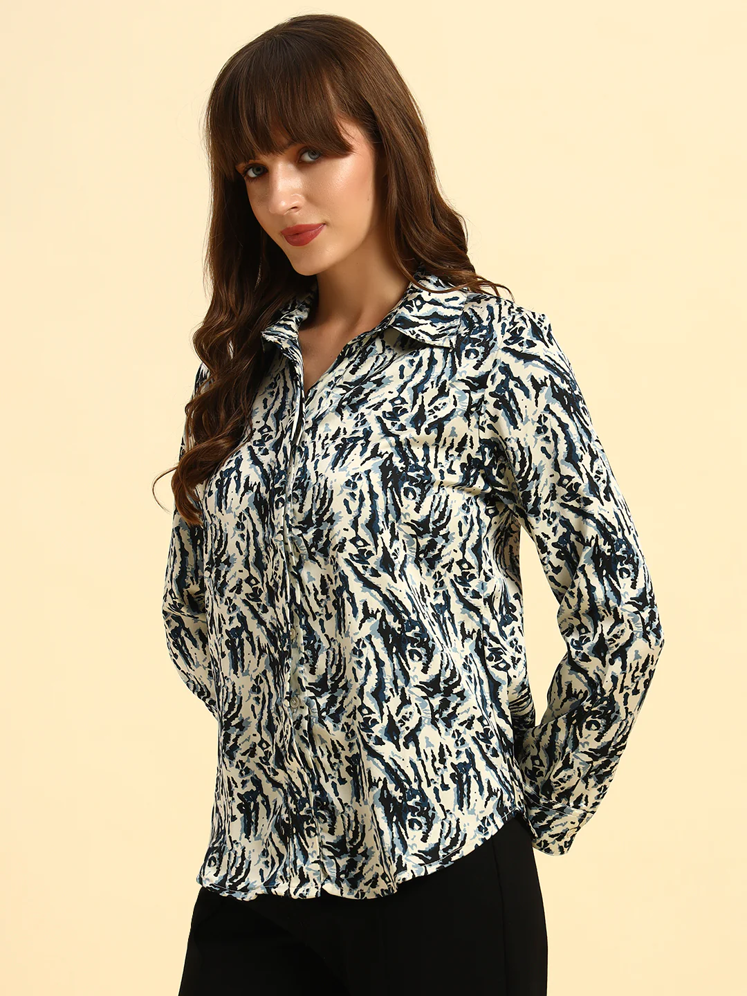 Top for Women l Breathable & Soft with Color Fastness Regular Fit Spread Collar Poly Cotton Fabric Printed Pattern - Image 6