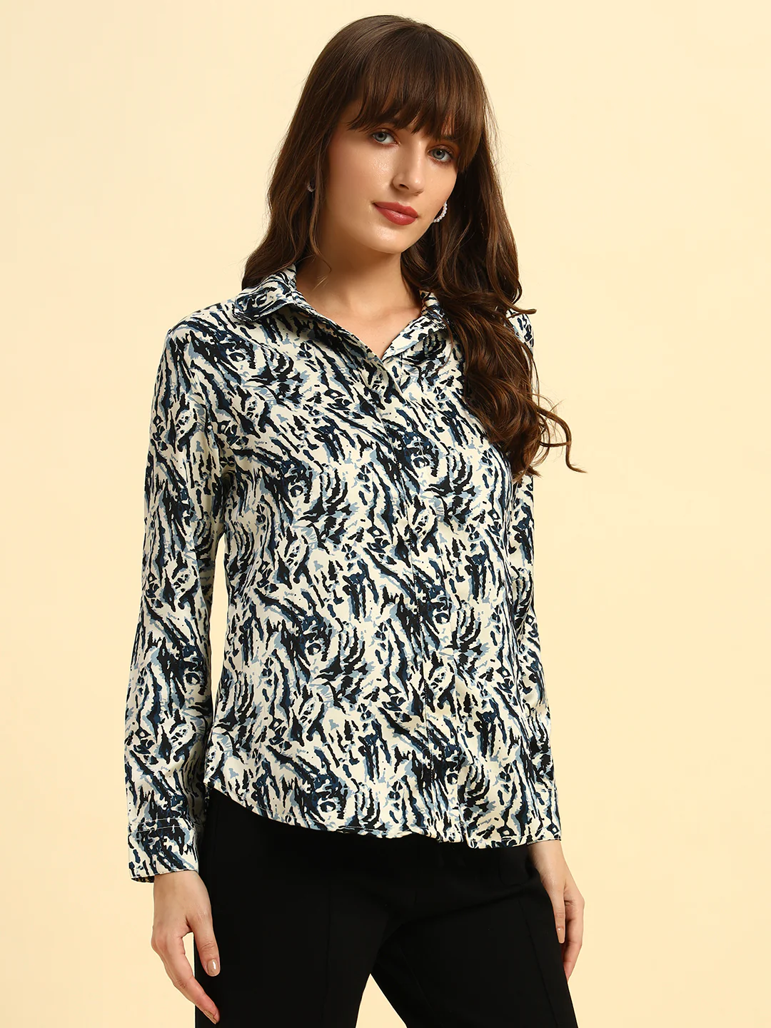 Top for Women l Breathable & Soft with Color Fastness Regular Fit Spread Collar Poly Cotton Fabric Printed Pattern - Image 7