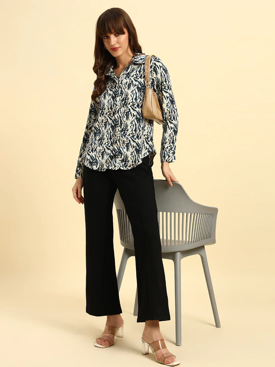 Top for Women l Breathable & Soft with Color Fastness Regular Fit Spread Collar Poly Cotton Fabric Printed Pattern - Image 9