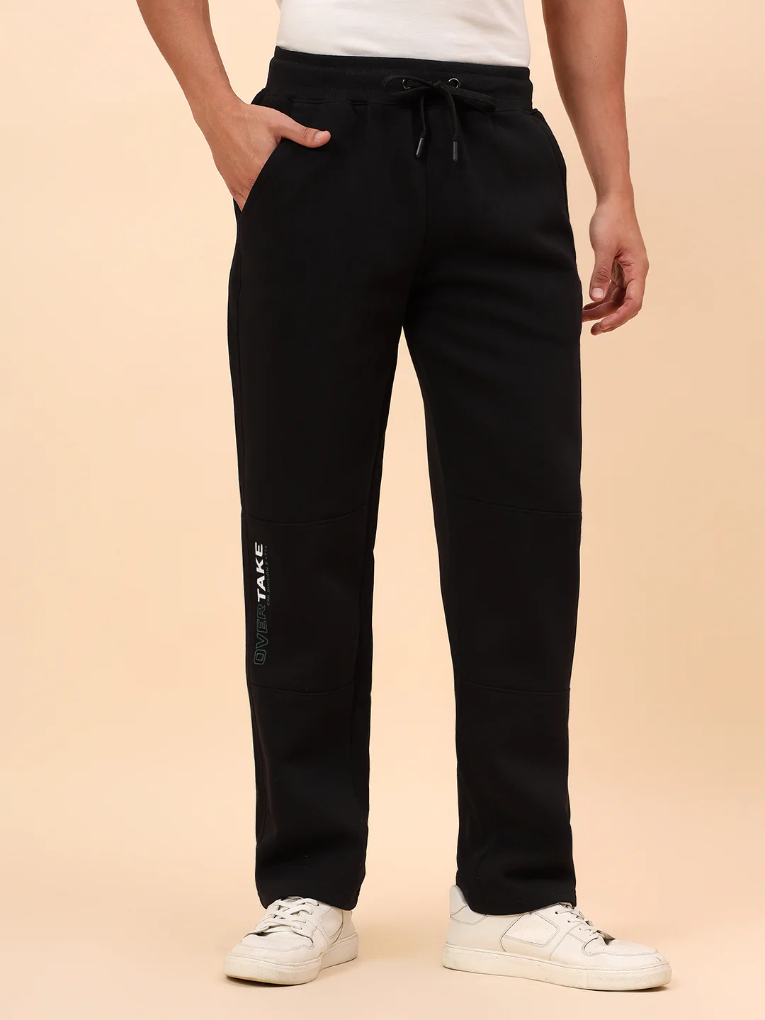 Track Pants for Men | Breathable & Soft with Color Fastness Regular Fit Fleece Fabric Solid Pattern Drawstring Closure - Image 3