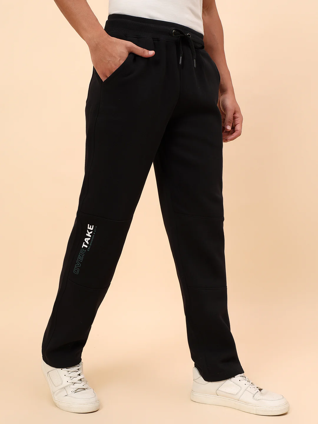Track Pants for Men | Breathable & Soft with Color Fastness Regular Fit Fleece Fabric Solid Pattern Drawstring Closure - Image 5