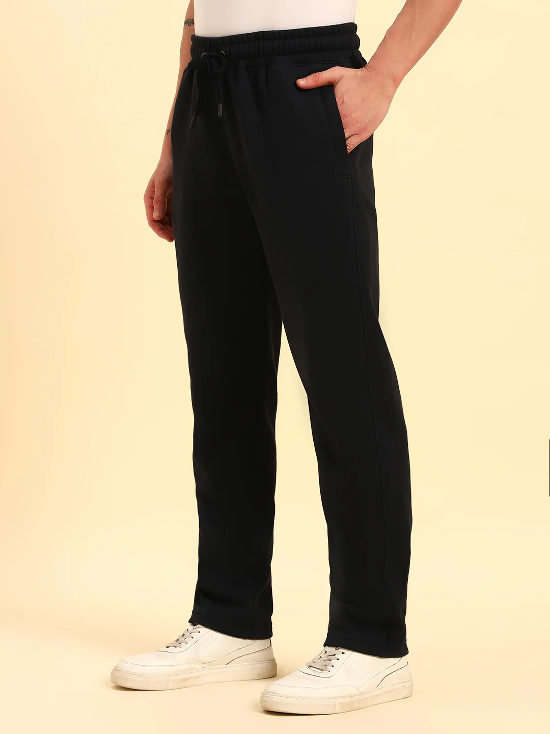 Track Pants for Men | Breathable & Soft with Color Fastness Regular Fit Poly Cotton Fabric Solid Pattern Drawstring Closure - Image 4