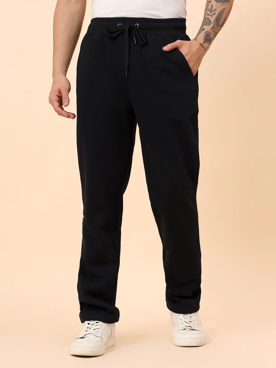 Track Pants for Men | Breathable & Soft with Color Fastness Regular Fit Poly Cotton Fabric Solid Pattern Drawstring Closure - Image 4
