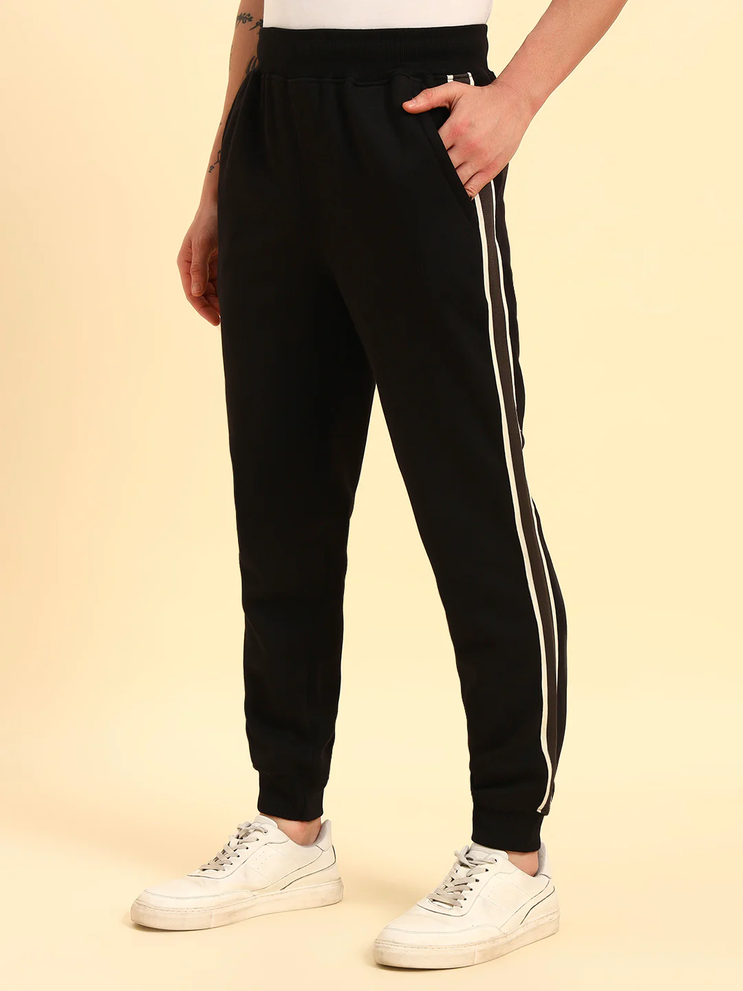 Track Pants for Men | Breathable & Soft with Color Fastness Regular Fit Poly Cotton Fabric Solid Pattern Drawstring Closure - Image 4