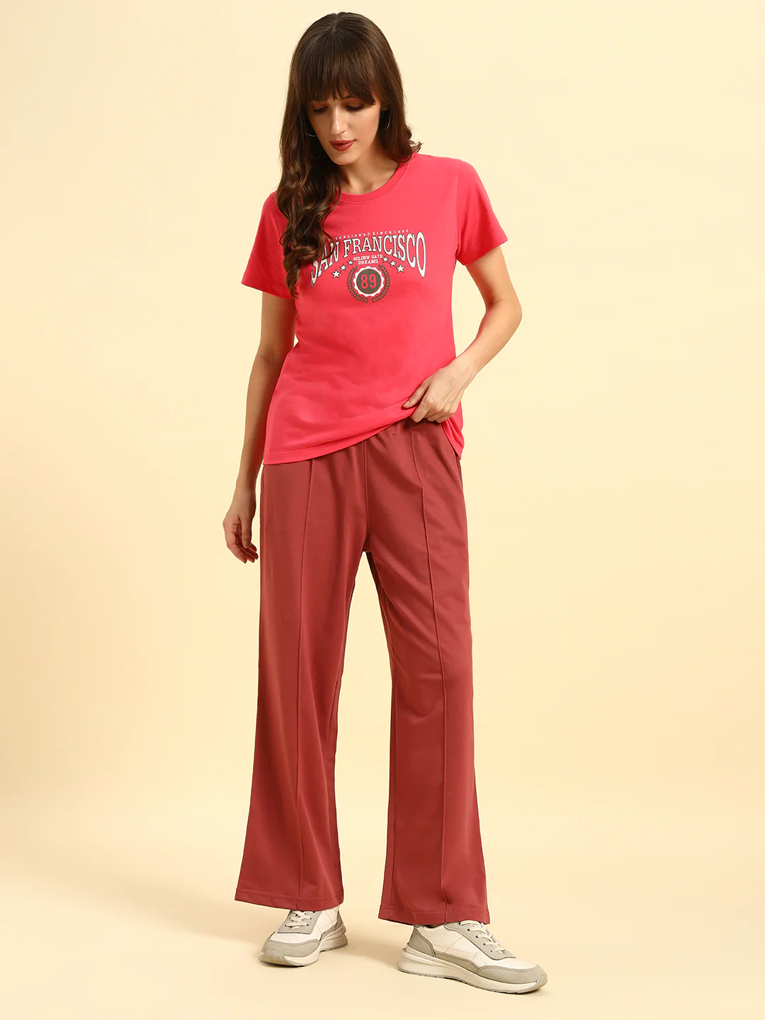 Track Pants for Women | Breathable & Soft with Color Fastnes Regular Fit Poly Cotton Fabric Solid Pattern Drawstring Closure - Image 2