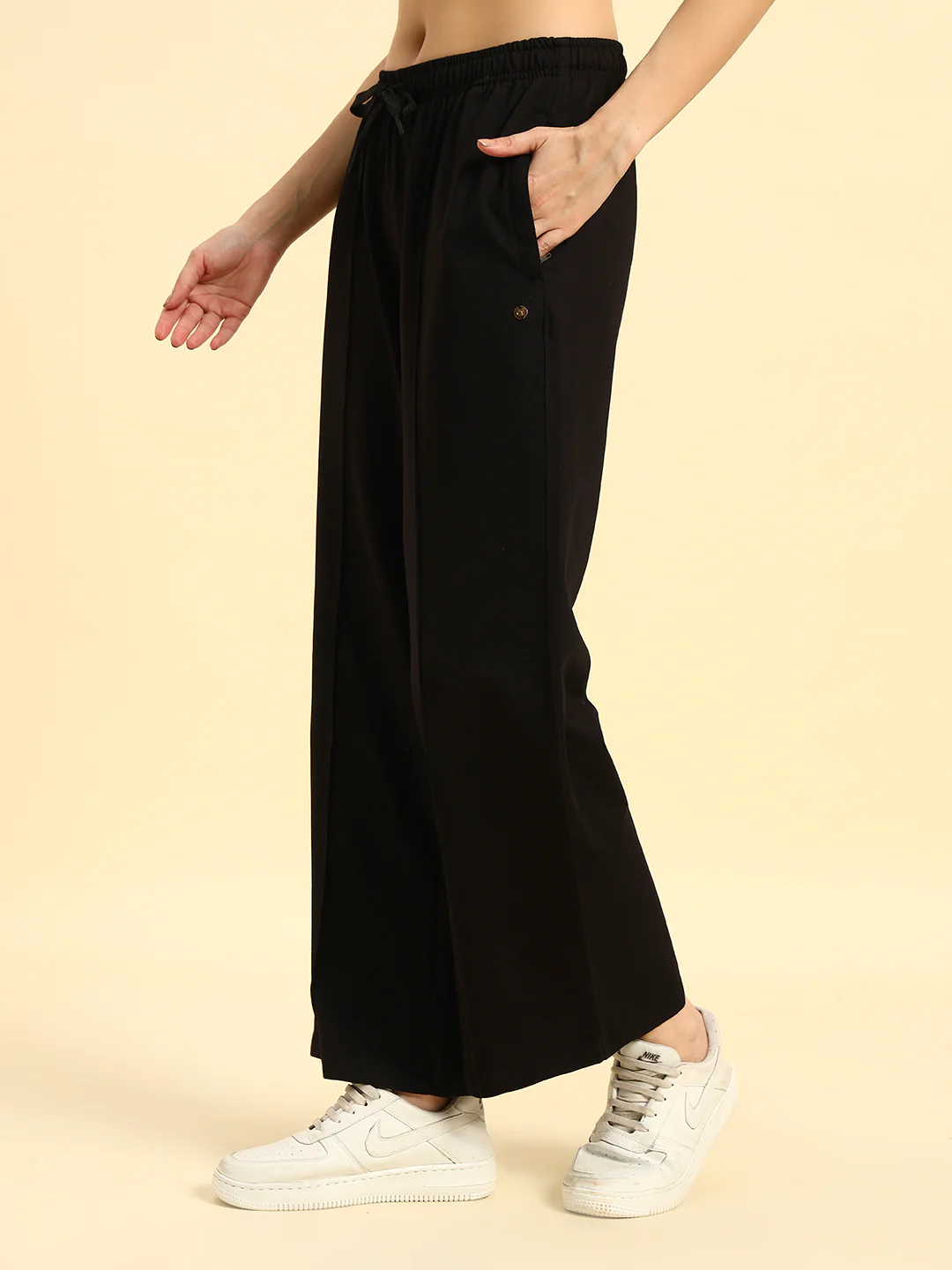 Track Pants for Women | Breathable & Soft with Color Fastnes Regular Fit Poly Cotton Fabric Solid Pattern Drawstring Closure - Image 4