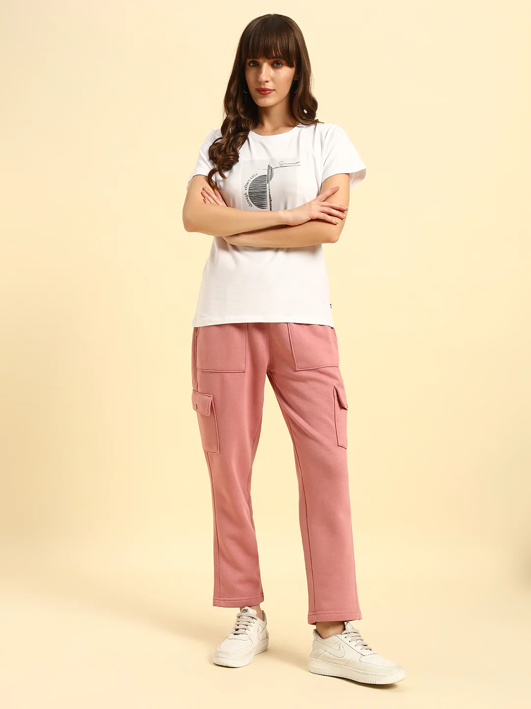 Track Pants for Women | Breathable & Soft with Color Fastnes Regular Fit Fleece Fabric Solid Pattern Drawstring Closure - Image 2