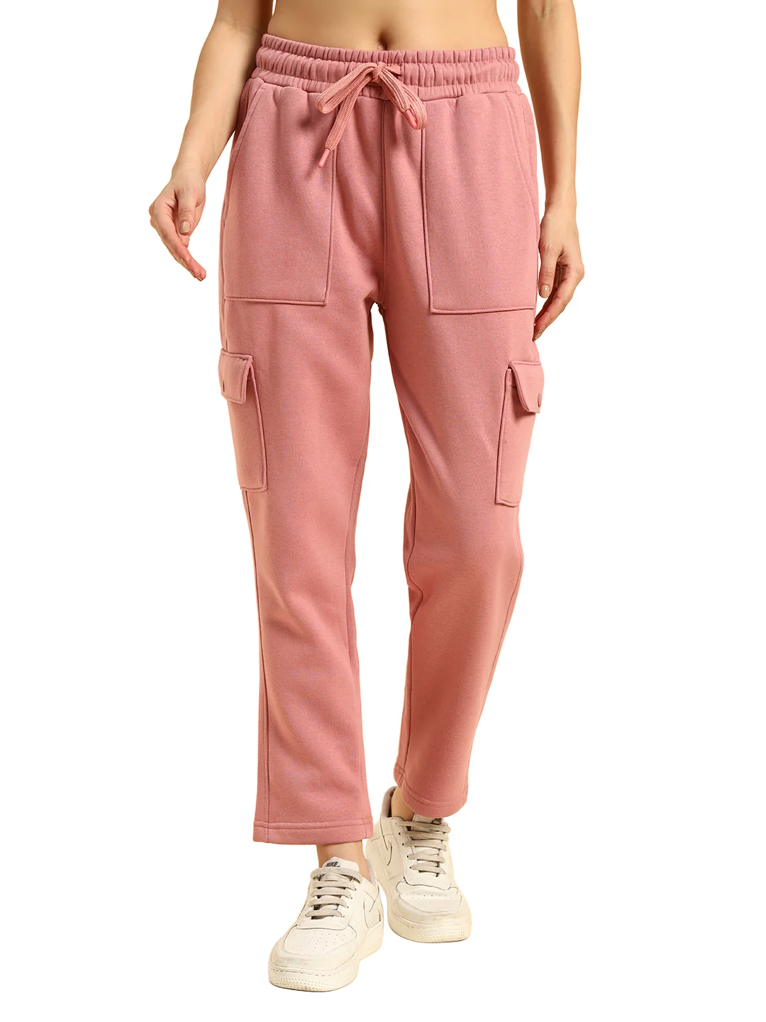 Track Pants for Women | Breathable & Soft with Color Fastnes Regular Fit Fleece Fabric Solid Pattern Drawstring Closure - Image 5