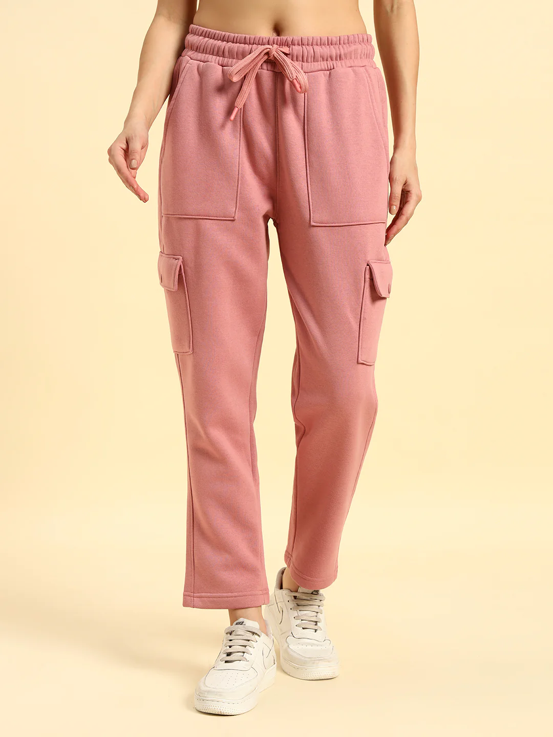 Track Pants for Women | Breathable & Soft with Color Fastnes Regular Fit Fleece Fabric Solid Pattern Drawstring Closure - Image 6