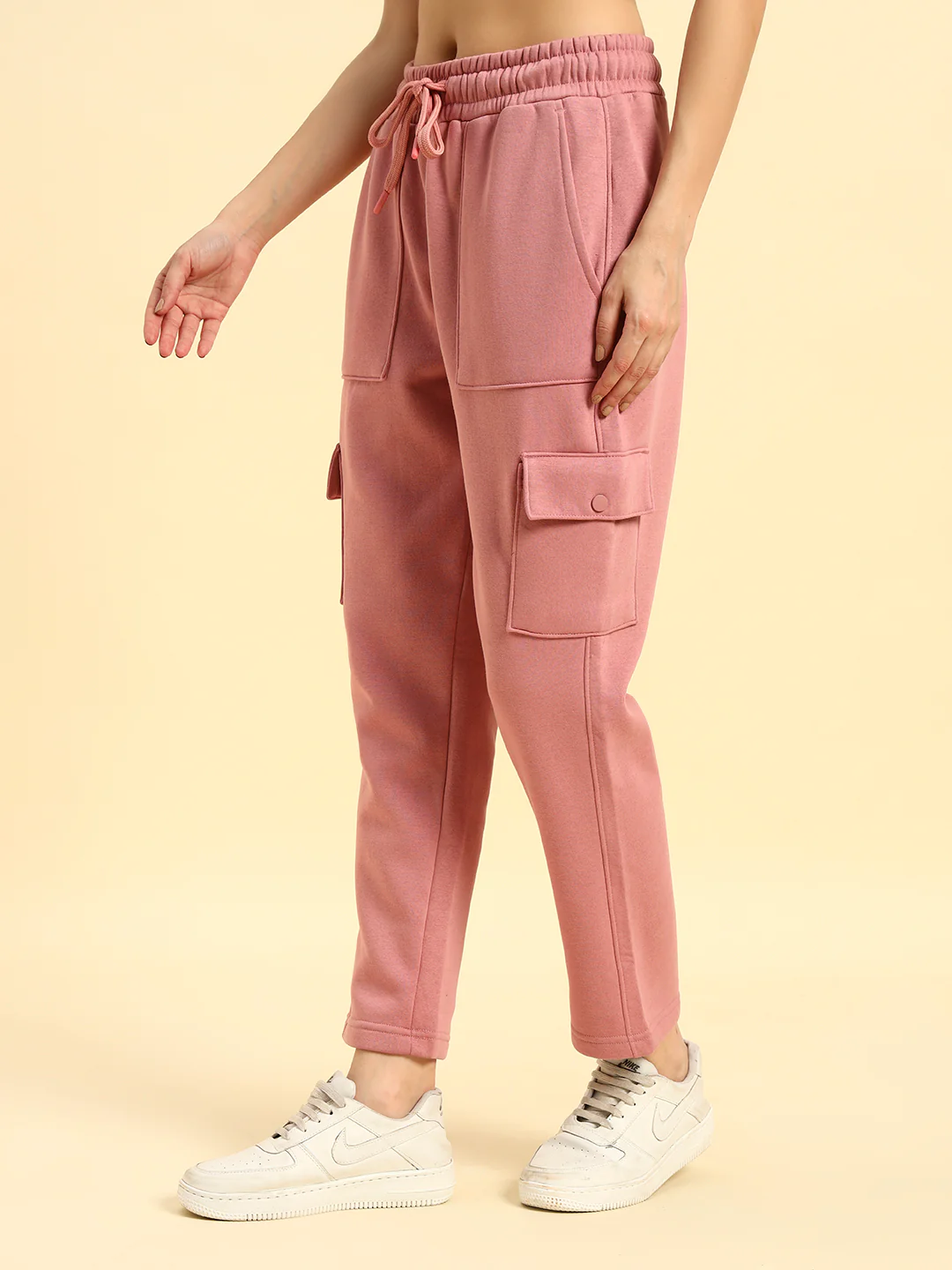 Track Pants for Women | Breathable & Soft with Color Fastnes Regular Fit Fleece Fabric Solid Pattern Drawstring Closure - Image 7