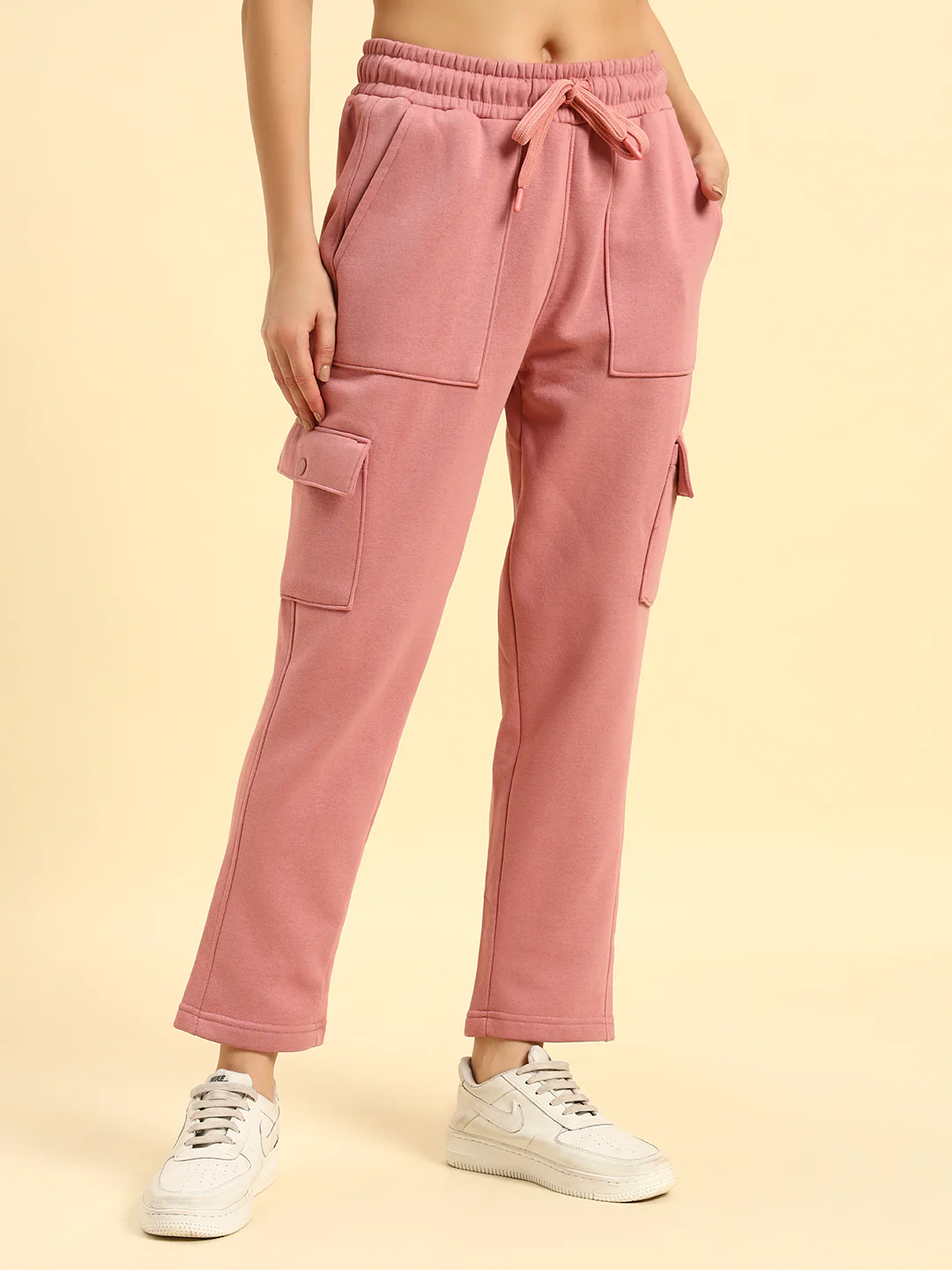 Track Pants for Women | Breathable & Soft with Color Fastnes Regular Fit Fleece Fabric Solid Pattern Drawstring Closure - Image 8