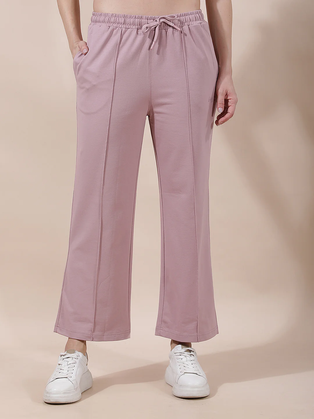 Track Pants for Women l Breathable & Soft with Color Fastness Regular Fit Cotton Blend Solid Pattern Drawstring Closure - Image 3