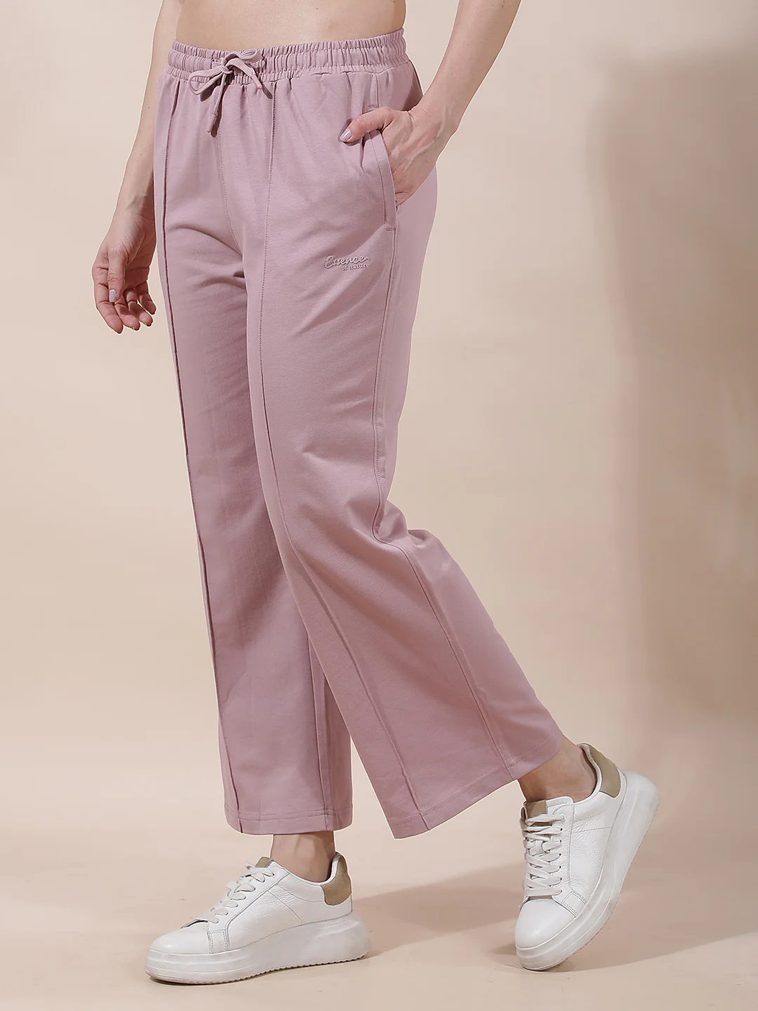 Track Pants for Women l Breathable & Soft with Color Fastness Regular Fit Cotton Blend Solid Pattern Drawstring Closure - Image 4