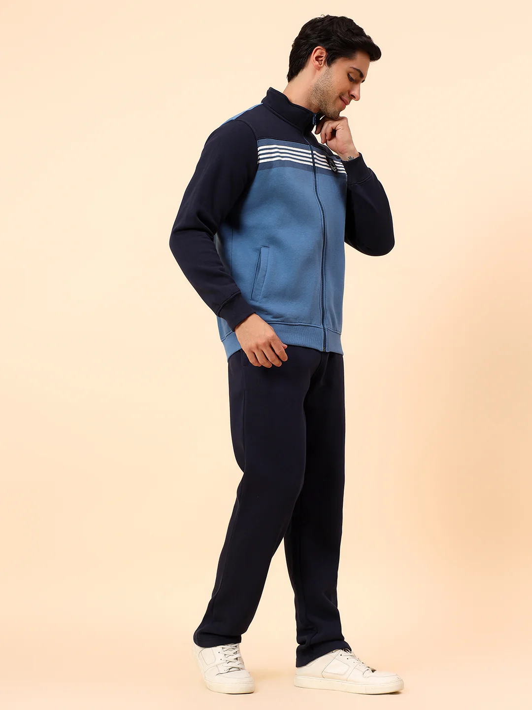 Track Suit for Men | Winter Wear Mock Collar with Full Zipper Upper Poly Cotton Fabric Colour Block Pattern - Image 2