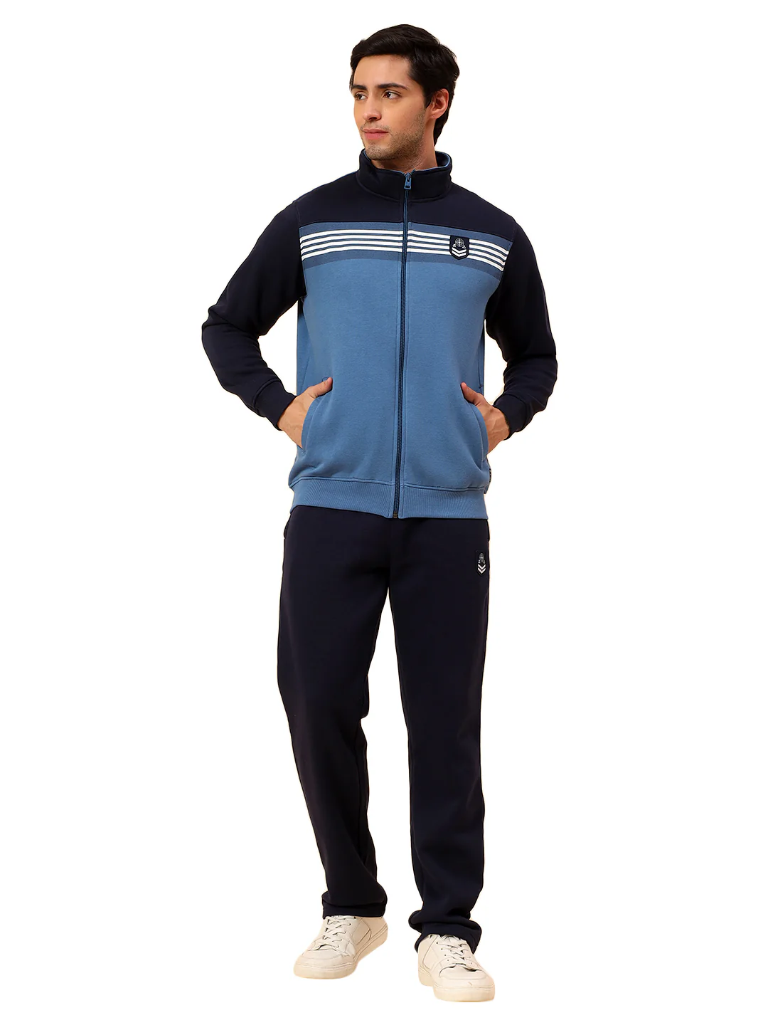 Track Suit for Men | Winter Wear Mock Collar with Full Zipper Upper Poly Cotton Fabric Colour Block Pattern - Image 3