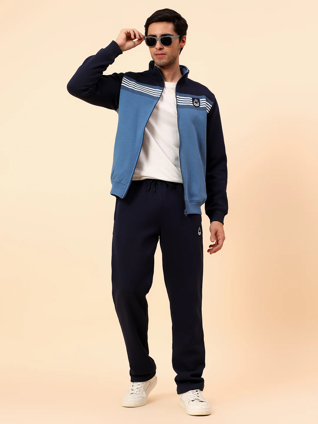 Track Suit for Men | Winter Wear Mock Collar with Full Zipper Upper Poly Cotton Fabric Colour Block Pattern - Image 4