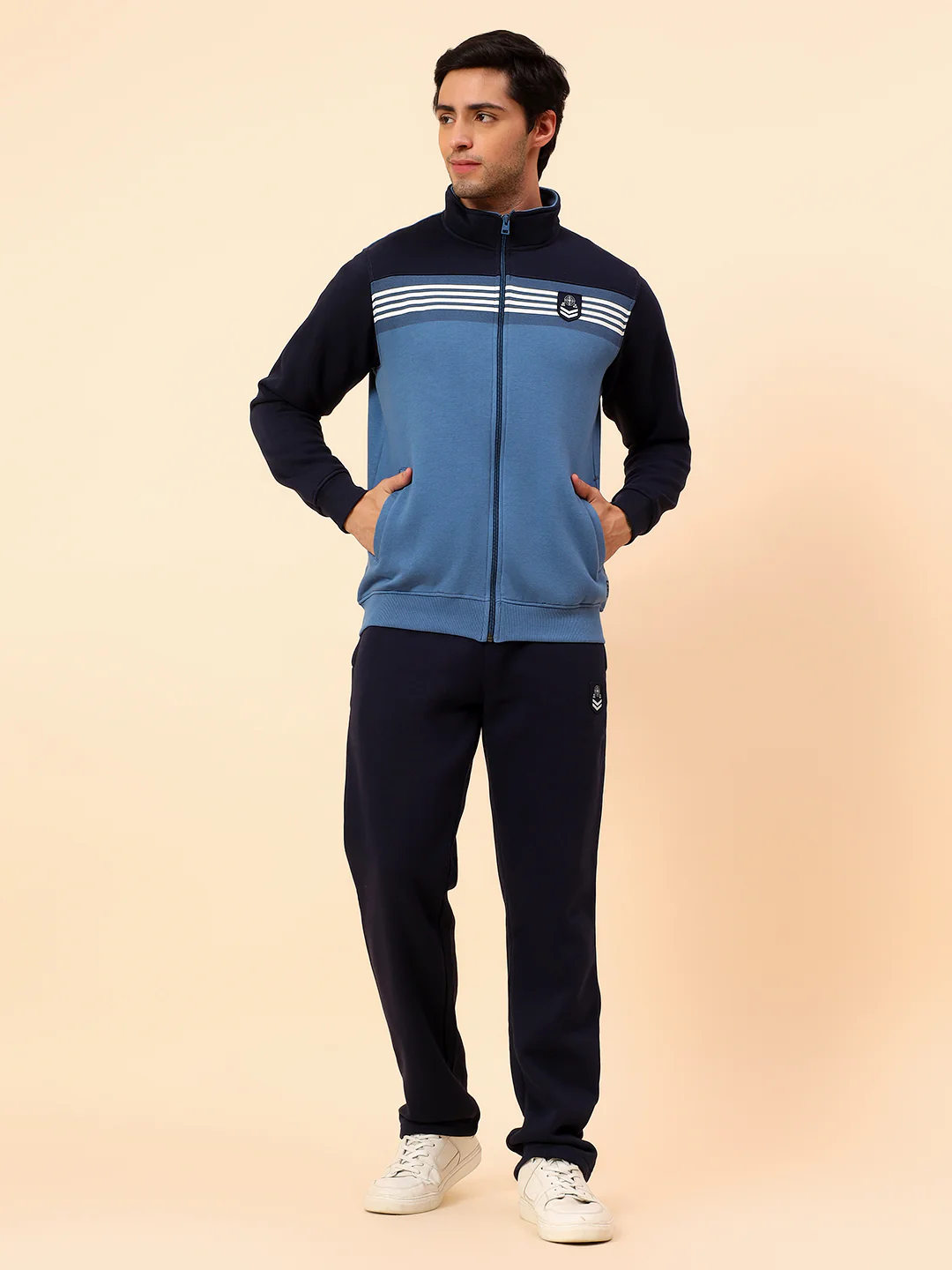 Track Suit for Men | Winter Wear Mock Collar with Full Zipper Upper Poly Cotton Fabric Colour Block Pattern - Image 5