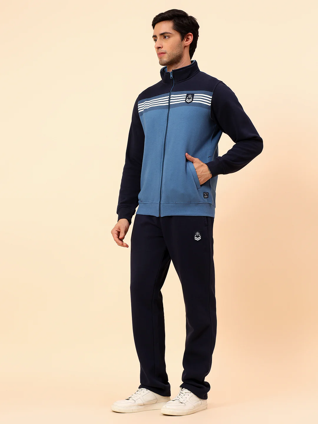 Track Suit for Men | Winter Wear Mock Collar with Full Zipper Upper Poly Cotton Fabric Colour Block Pattern - Image 6
