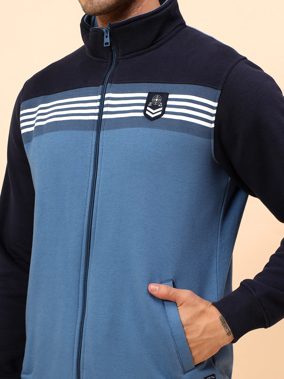 Track Suit for Men | Winter Wear Mock Collar with Full Zipper Upper Poly Cotton Fabric Colour Block Pattern - Image 8
