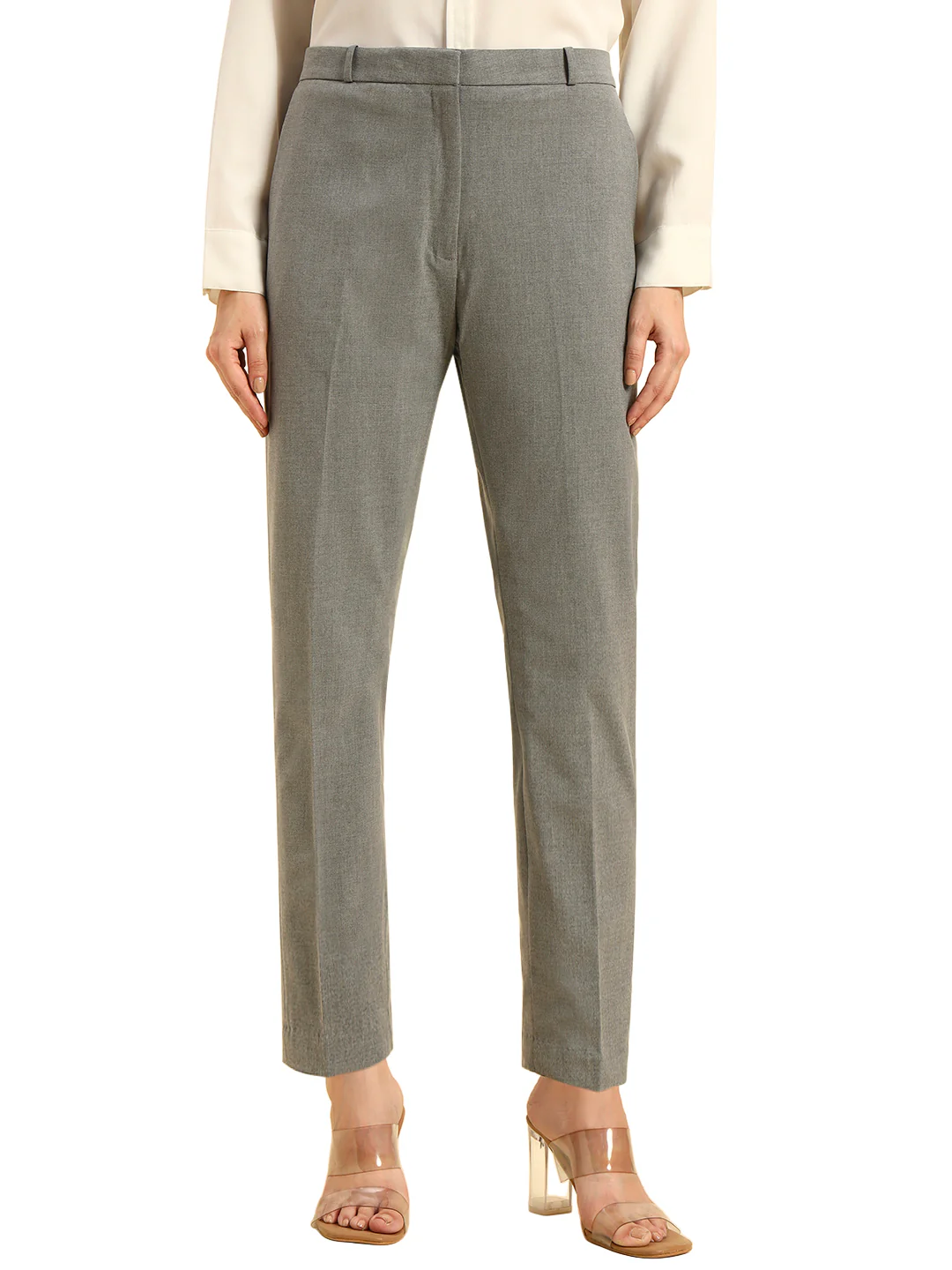 Trouser for Women | Breathable & Soft with Color Fastness Regular Fit PV Lycra Fabric Solid Pattern Hook & Bar Closure - Image 2