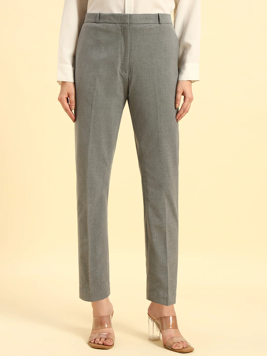 Trouser for Women | Breathable & Soft with Color Fastness Regular Fit PV Lycra Fabric Solid Pattern Hook & Bar Closure - Image 3