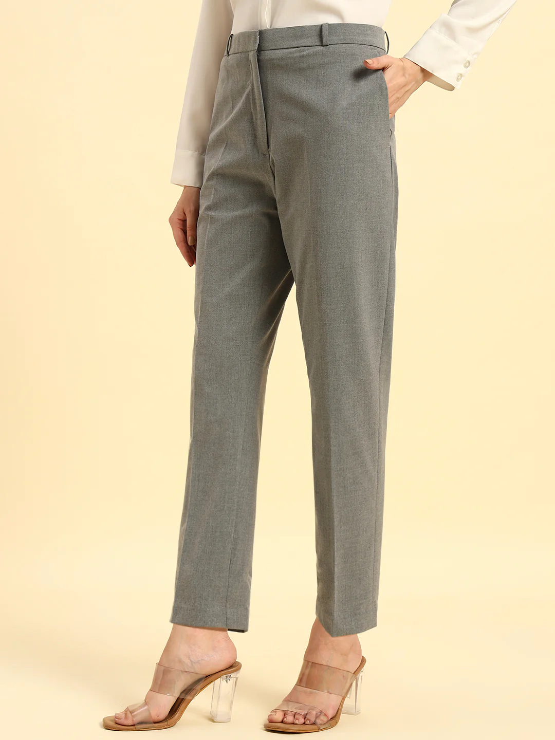 Trouser for Women | Breathable & Soft with Color Fastness Regular Fit PV Lycra Fabric Solid Pattern Hook & Bar Closure - Image 4