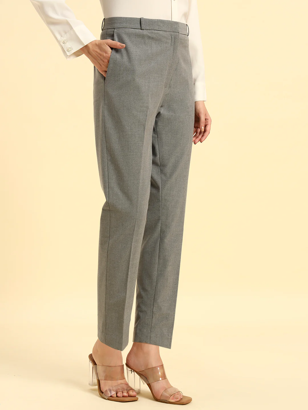 Trouser for Women | Breathable & Soft with Color Fastness Regular Fit PV Lycra Fabric Solid Pattern Hook & Bar Closure - Image 5