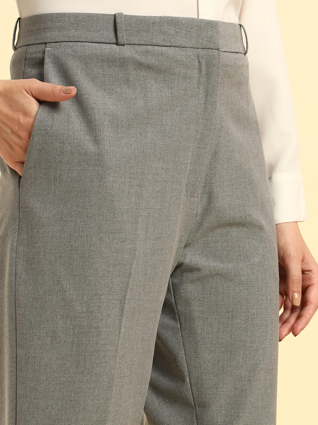 Trouser for Women | Breathable & Soft with Color Fastness Regular Fit PV Lycra Fabric Solid Pattern Hook & Bar Closure - Image 6